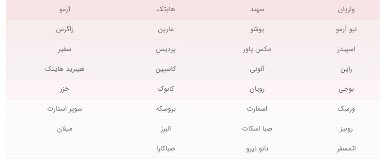 برندهای صبا باتری که با کیفیت یکسان به بازار مصرف عرضه می شوند به شرح زیر هستند:   